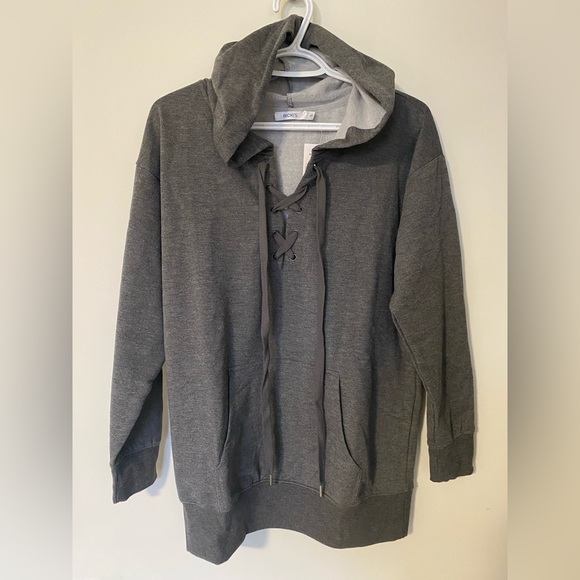 NWT Grey hoodie, lace-up front - Picture 3 of 6